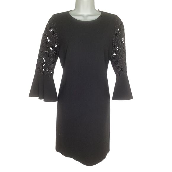 Elie Tahari NWOT Black Cut Out Bell Sleeve Embroidery Evening Cocktail Dress M - Picture 1 of 7